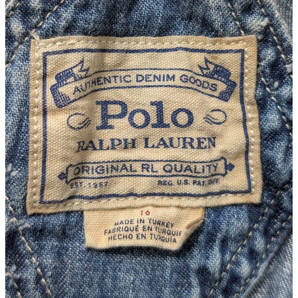 Polo Ralph Lauren Youth Size 16 Overall Dress Denim Jumper Distressed Patchwork - Picture 9 of 11